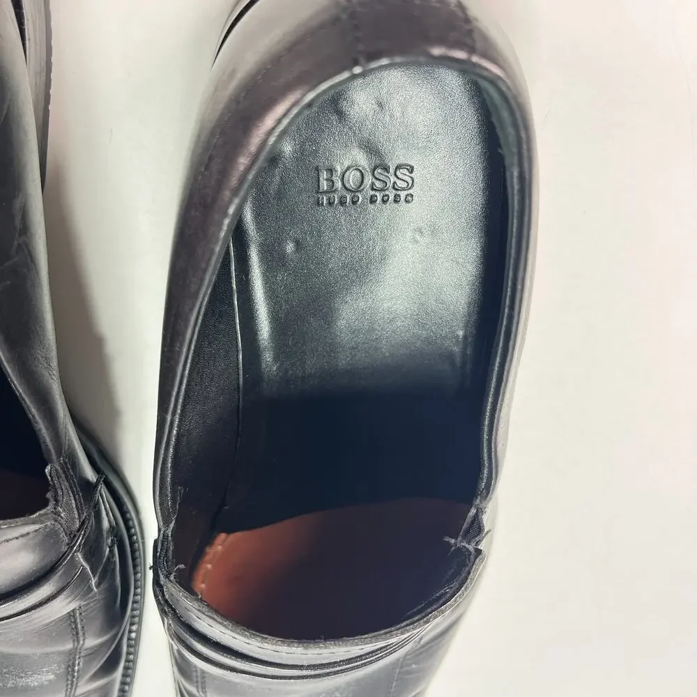BOSS Hugo Boss Black Leather Penny Loafers Casual Shoes 10710 Men's Size 9.5